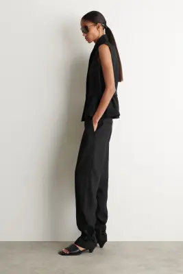 PANTALON DE TAILLEUR DROIT EN LIN - NOIR — photo 3