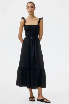 Robe volantée avec corsage smocké - Noir — photo 2