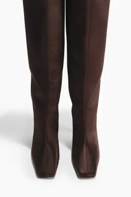 Bottes de hauteur genou en satin - Marron foncé — photo 2