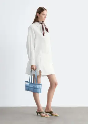 Robe-chemise courte à nouer - Blanc — photo 4