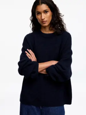 Pull en mélange de laine et d'alpaga - Bleu foncé — photo 4