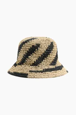 Bob fait main en paille - Beige clair/noir — photo 4