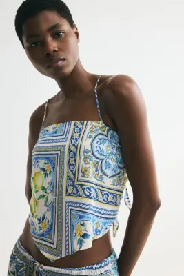 Top imprimé avec bretelles fines - Bleu/motif — photo 1