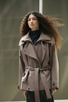 Trench-coat court à col entonnoir - Taupe foncé — photo 2