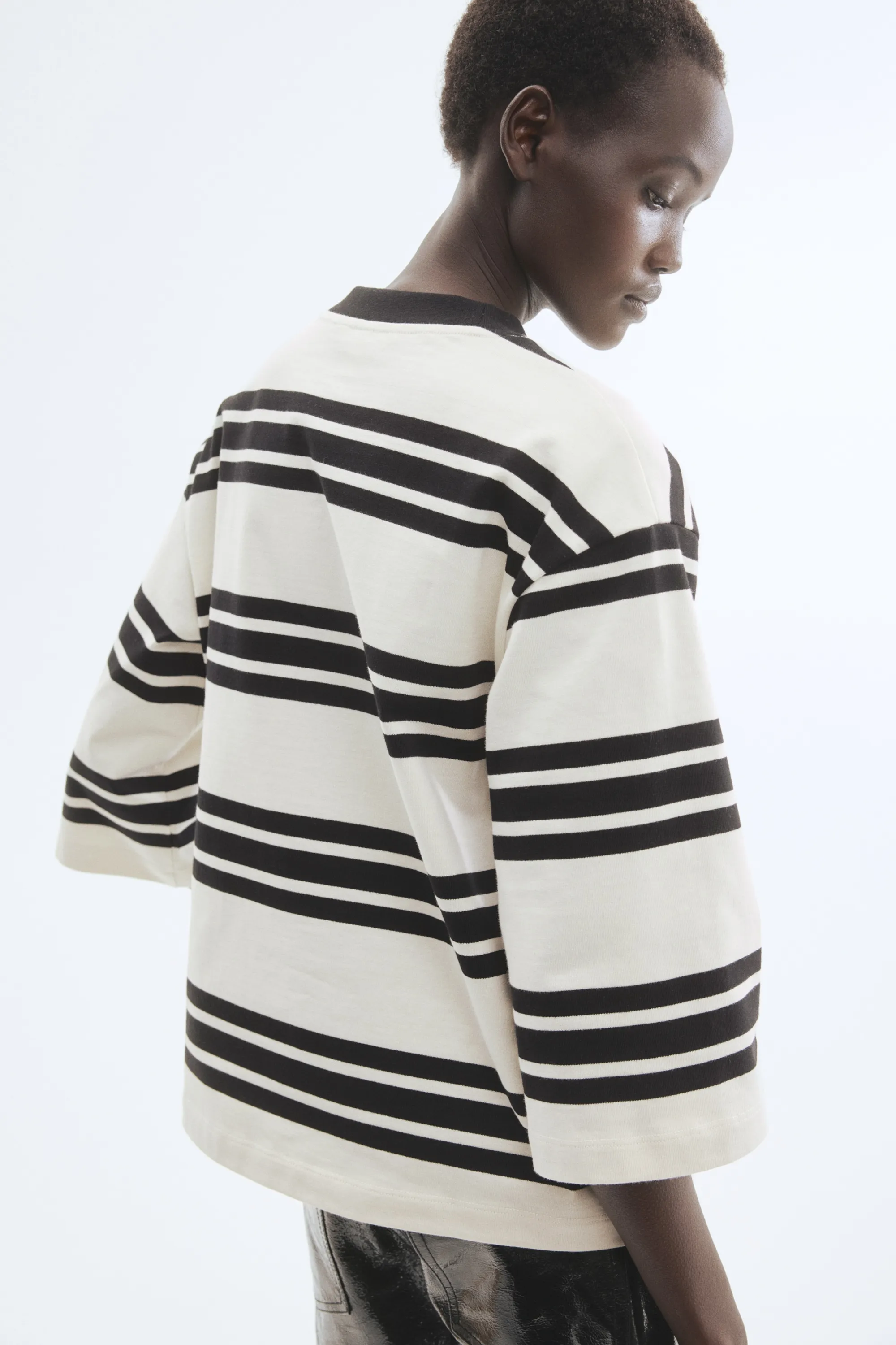 Top Loose Fit en coton - Blanc/rayures noires