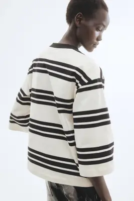 Top Loose Fit en coton - Blanc/rayures noires — photo 1