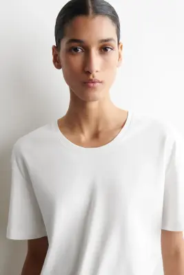 T-SHIRT EN COTON À ENCOLURE DÉGAGÉE - BLANC — photo 3