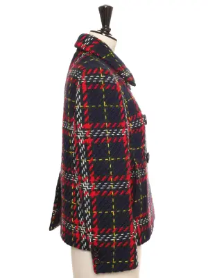 Veste manteau écossaise à boutons en laine bleu marine Prix boutique 2550€ Taille 36 — photo 5