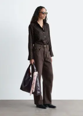 Chemise décontractée en soie - Brun foncé/À pois — photo 4