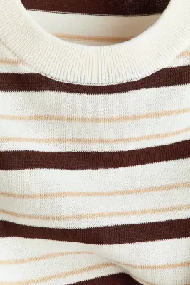 T-shirt Relaxed Fit en maille - Crème/rayé — photo 5
