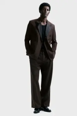 Veste de smoking Regular Fit en laine mélangée - Marron foncé — photo 2
