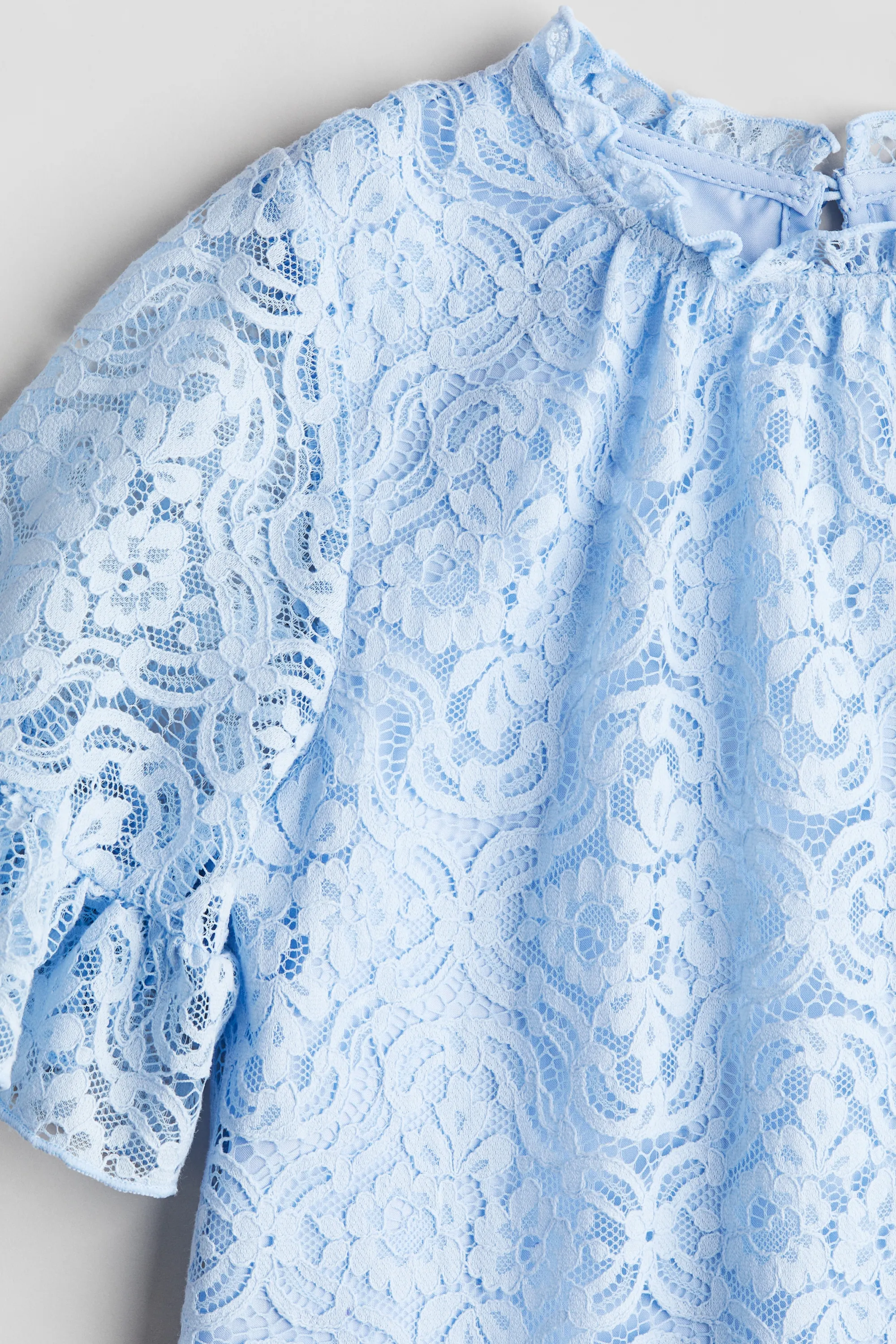 Robe volantée en dentelle - Bleu clair