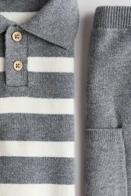 Ensemble 2 pièces en maille - Gris/rayures blanches — photo 2