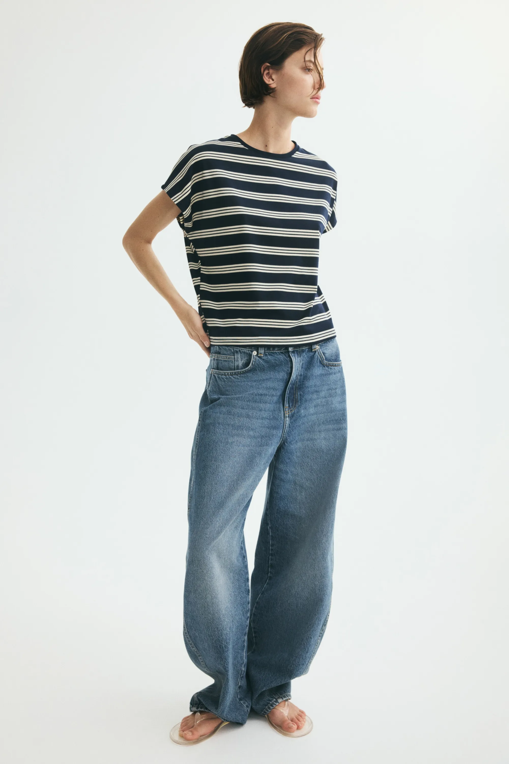 Top oversize en lyocell - Bleu marine/rayé