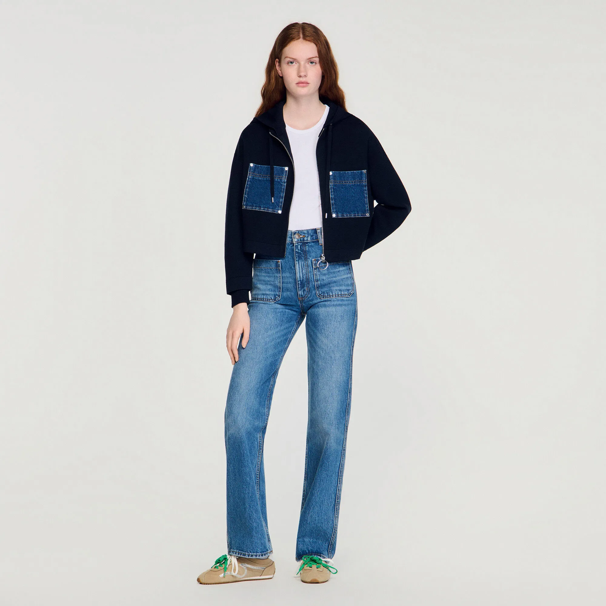 Sweatshirt en maille et denim