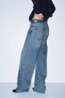 Jean large avec plis - Bleu denim clair — photo 4