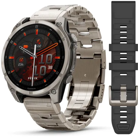 Garmin Fenix 8 Amoled 47mm Verre Sapphire lunette titane bracelet titane + silicone noir 010-02904-40