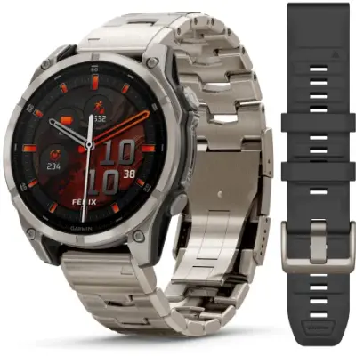Garmin Fenix 8 Amoled 47mm Verre Sapphire lunette titane bracelet titane + silicone noir 010-02904-40 — photo 1