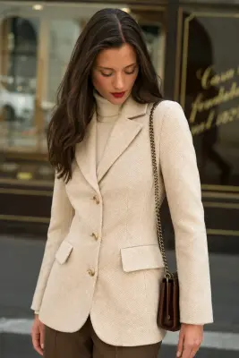 Victoire Blazer Coat - Beige fishbone — photo 2
