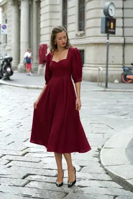 Bardetta Midi Dress - Bordeaux — photo 3