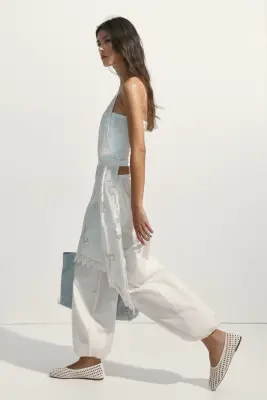 Pantalon en coton avec jambes ballon - Ivoire — photo 4