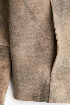 Veste en cuir velours à l'aspect délavé - Beige — photo 4