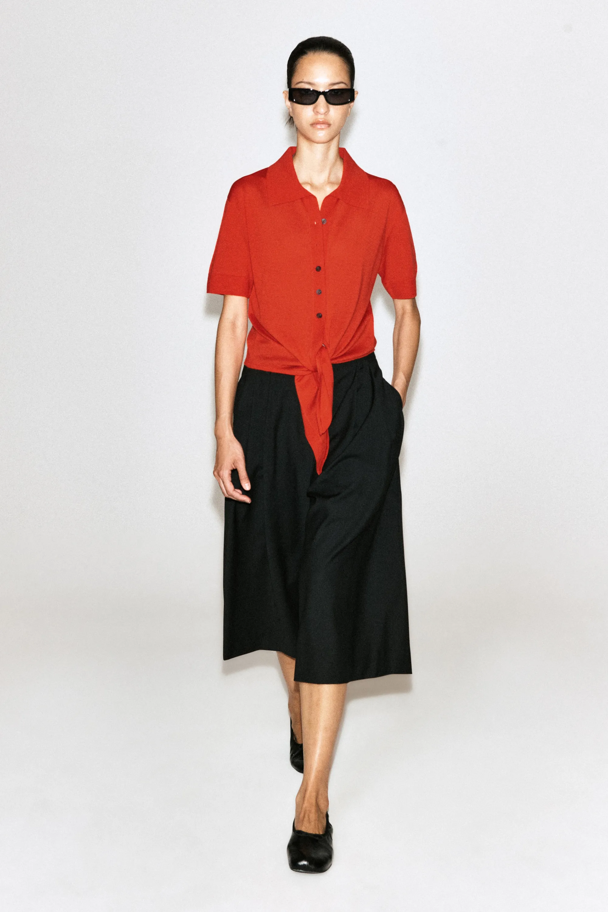 CHEMISE À NOUER EN MAILLE DE LAINE - MANDARINE