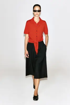 CHEMISE À NOUER EN MAILLE DE LAINE - MANDARINE — photo 1