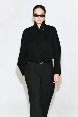 VESTE OVERSIZE COURTE EN LAINE DOUBLE FACE - NOIR — photo 2