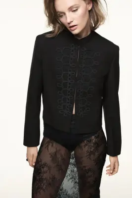 Veste en twill avec appliqués - Noir — photo 3