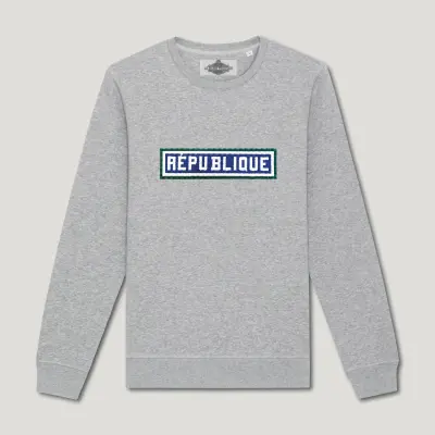 SWEAT SHIRT COTON BIO BRODÉ - RÉPUBLIQUE - GRIS