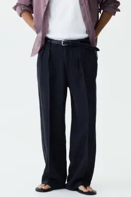 Pantalon large Loose Fit en lin - Noir — photo 1