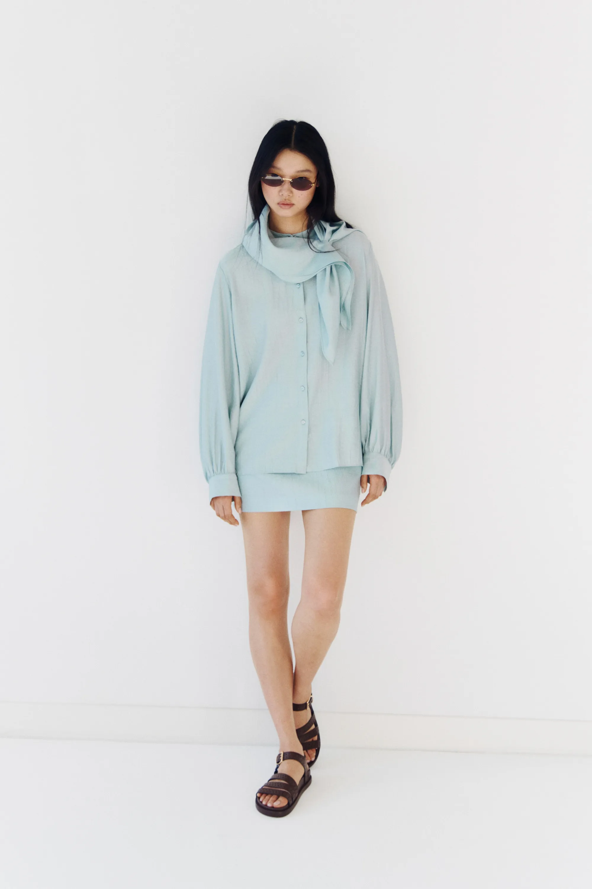 Chemise avec foulard - Turquoise ancien clair