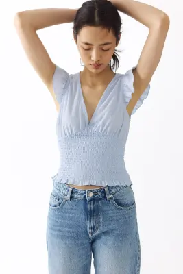 Top en jersey texturé - Bleu clair — photo 1