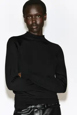 PULL COL CHEMINÉE LAINE MÉRINOS - NOIR — photo 3