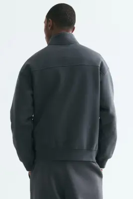 Sweat Loose Fit avec col zippé - Gris foncé — photo 4