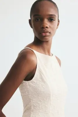 Top péplum texturé - Beige clair — photo 1