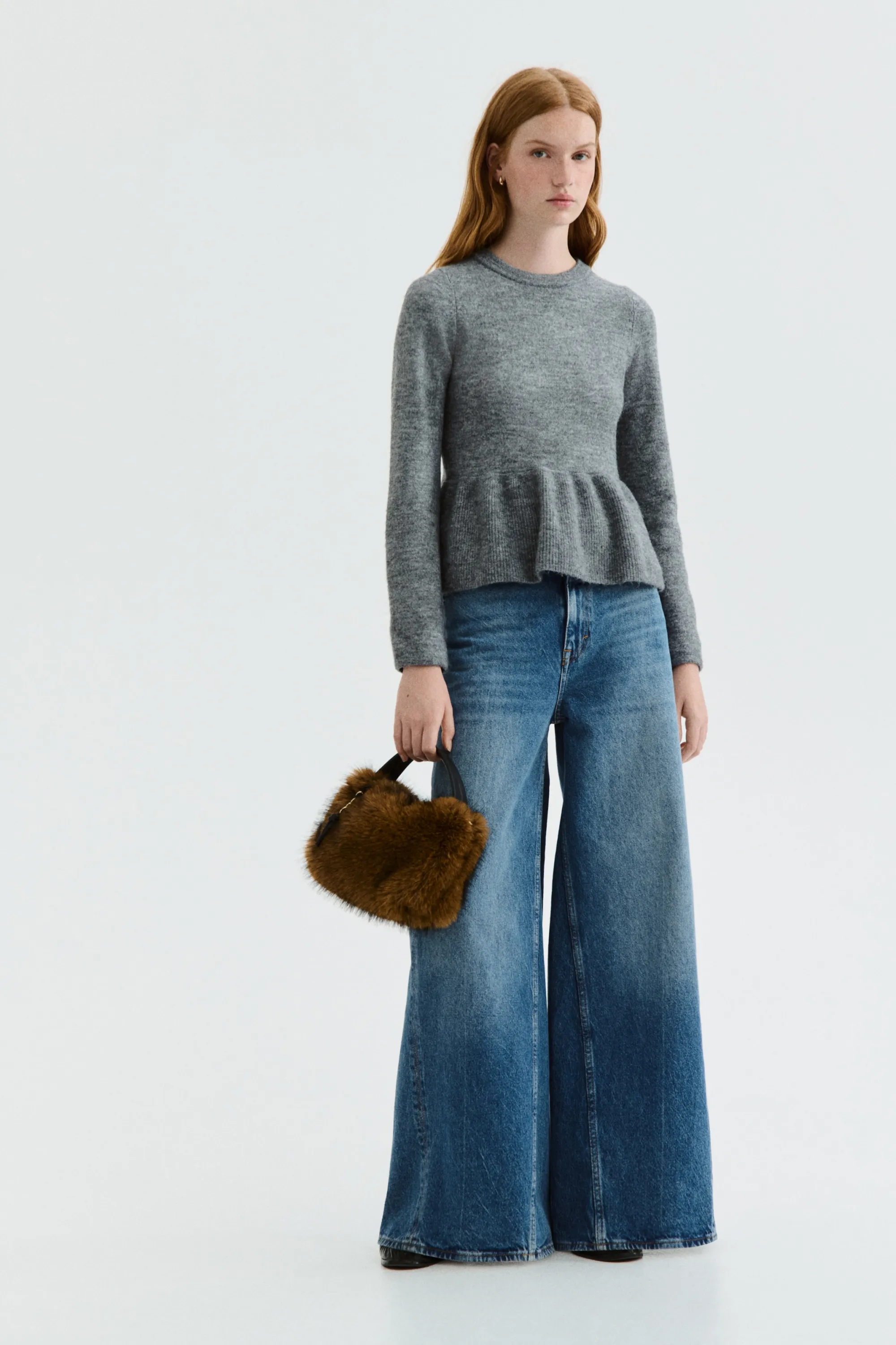 Pull péplum - Gris chiné