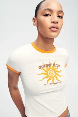 T-shirt ajusté en coton - Blanc/Golden Hour — photo 1