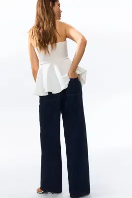 Pantalon en denim avec taille élastique - Bleu denim foncé — photo 2