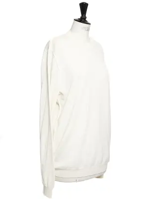 Pull col rond en maille fine de laine blanc ivoire NEUF Taille L — photo 3
