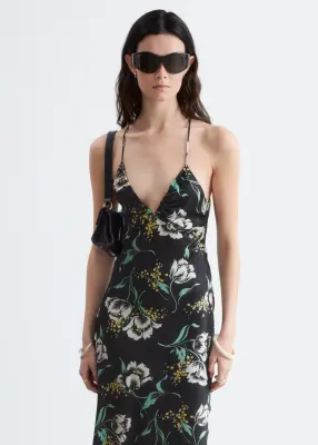 Robe combinaison midi en satin - Noir/Motif fleuri — photo 2