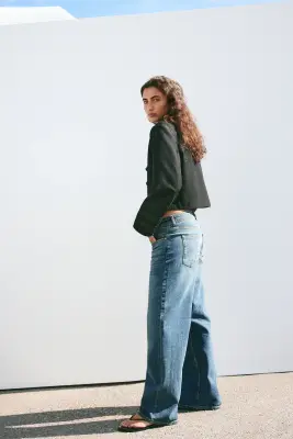 Wide High Waist Jeans - Bleu denim foncé — photo 2