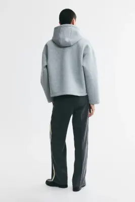 Veste à capuche zippée Oversized Fit en scuba - Gris clair chiné — photo 3