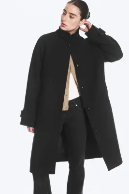 Manteau à col cheminée en mélange de laine - Bleu foncé — photo 2