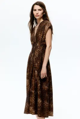 Robe midi à boutons - Marron foncé/imprimé léopard — photo 3