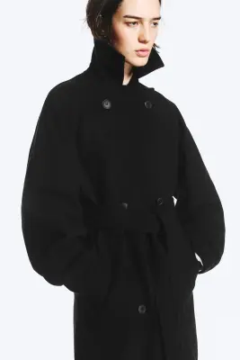 Manteau oversize croisé en laine mélangée Kia - Noir — photo 2