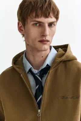 Veste à capuche zippée Loose Fit - Vert kaki — photo 1