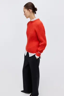 Pull en maille côtelée - Rouge vif — photo 4
