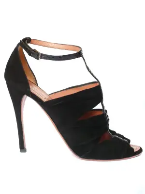 Sandales à talon en suède et python noir Px boutique 1100€ Taille 40 — photo 5